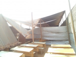 destroyed tin classrooms